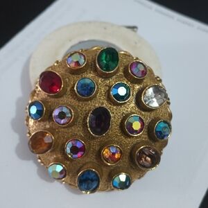 Vintage Arthur Pepper Bezel Set Stone Brooch, Gold Tone